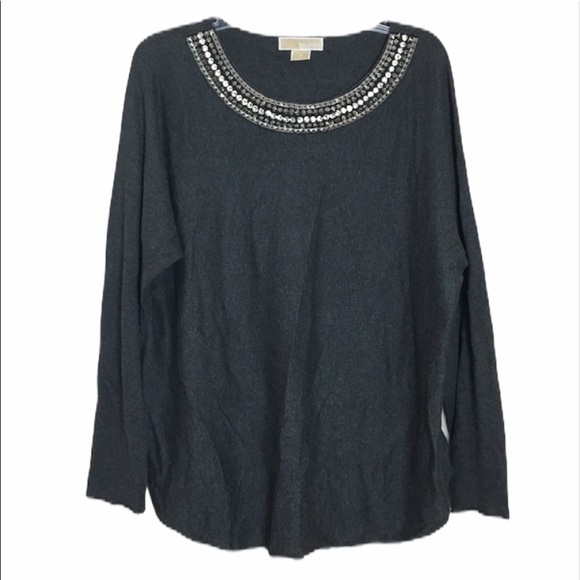 Michael Kors Sweaters - Michael Kors Grey Angora Rhinestone CollarSweater